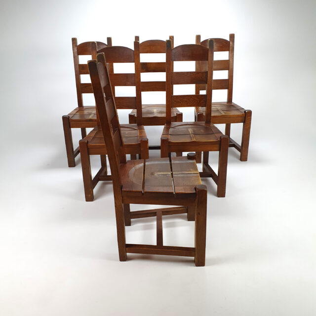 Set Of 6 Brutalist Oak Dining Chairs, 1960s