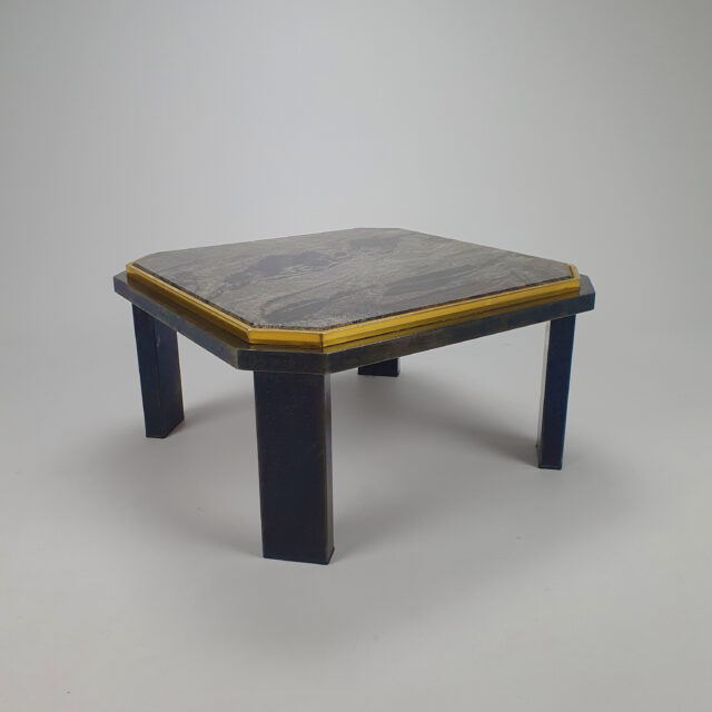 Hollywood Regency Coffee Table with Steel,Brass and Marble, 1970s