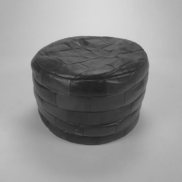 black leather patchwork storage pouf 1970
