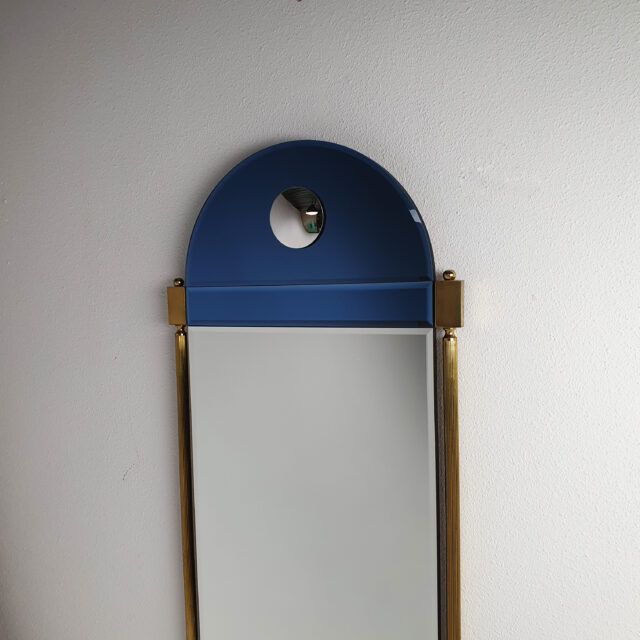 Large Postmodern Luxury Blue glass and Gold Mirror by Schöninger Germany, 1980s