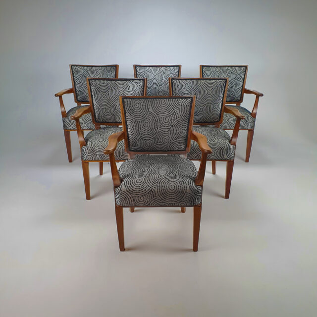 Set of 6 Mid-Century Dutch design arm chairs by W. Kuyper with the original design drawing, 1953
