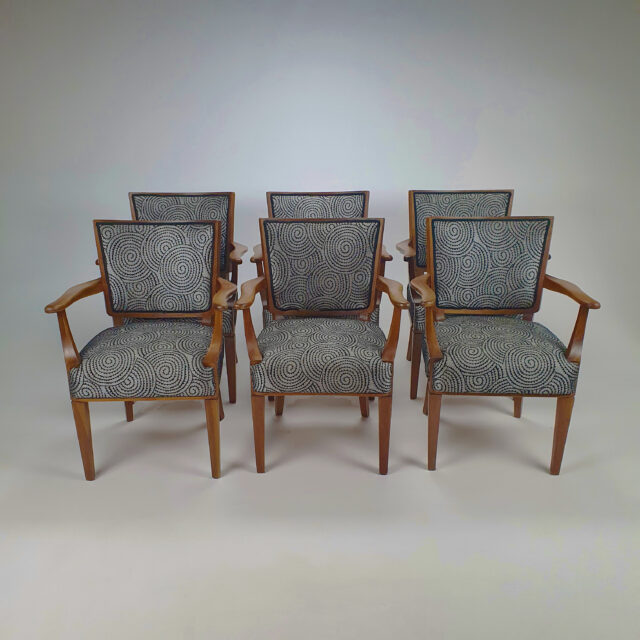 Set of 6 Mid-Century Dutch design arm chairs by W. Kuyper with the original design drawing, 1953