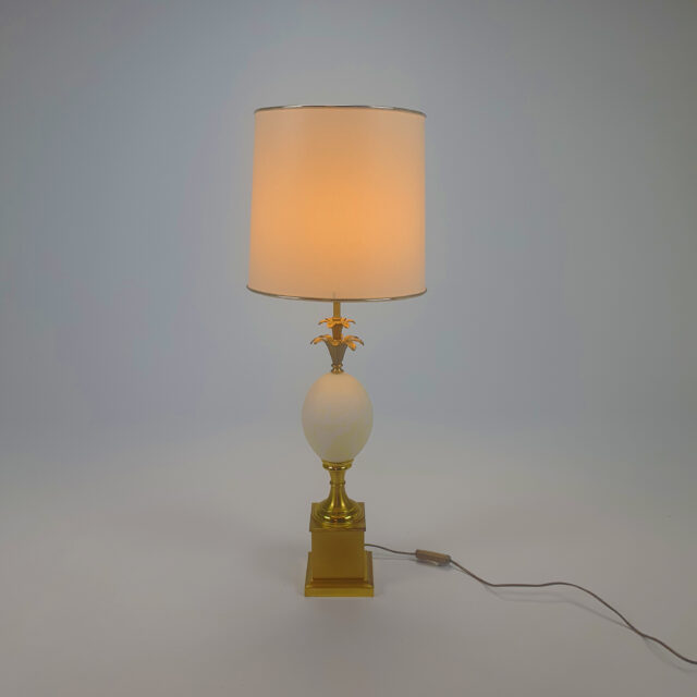 Brass and Opaline Glass Ostrich Egg Table Lamp, 1970
