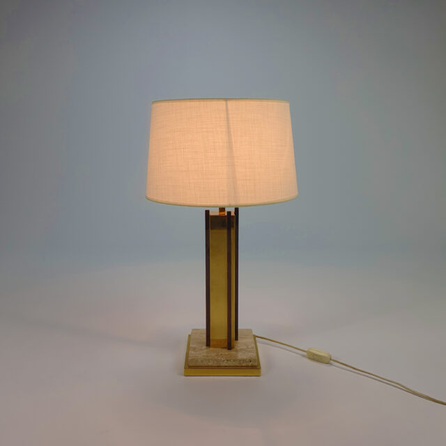 24kt Gold-plated & travertine table lamp, 1970s