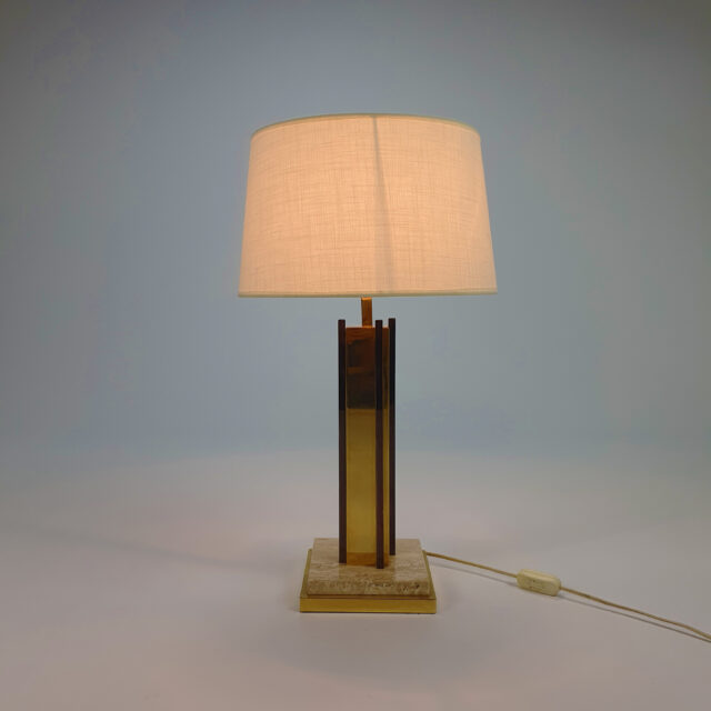 24kt Gold-plated & travertine table lamp, 1970s