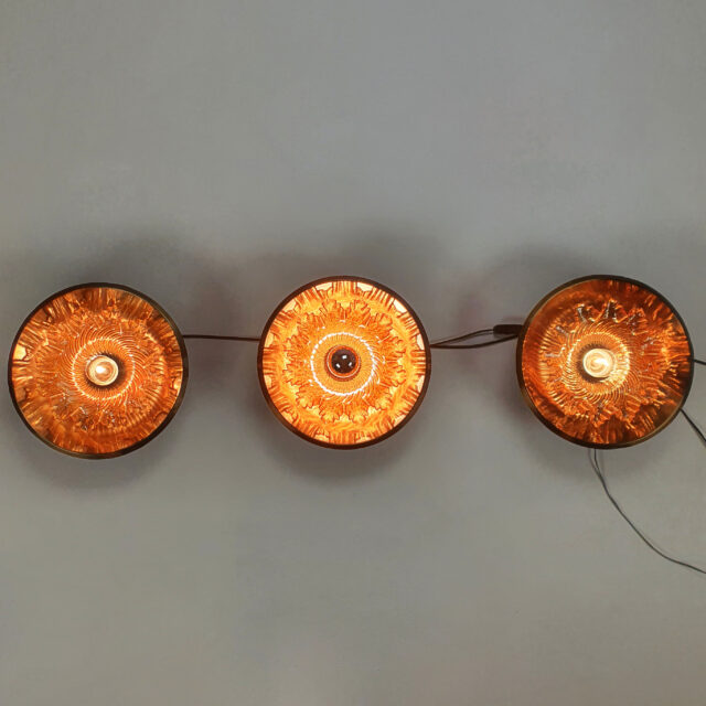Very rare copper colored wall or ceiling lamp with orange glass, 1970s