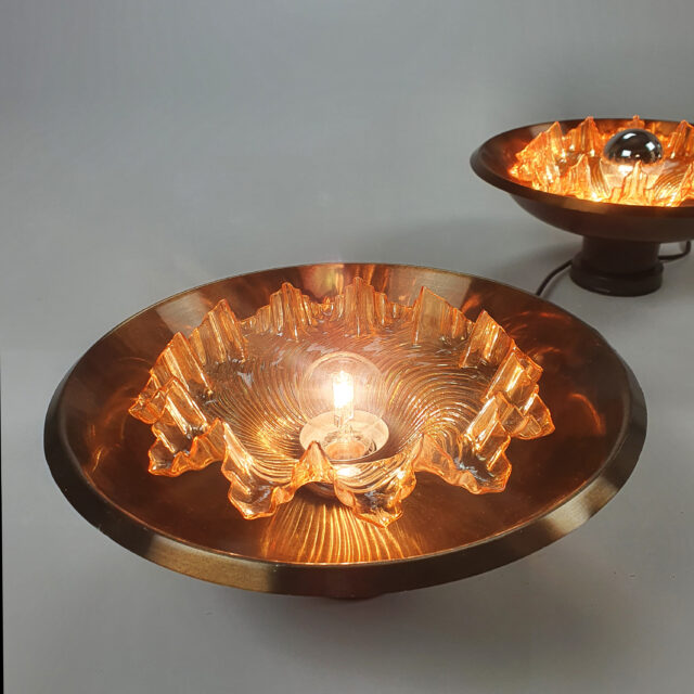 Very rare copper colored wall or ceiling lamp with orange glass, 1970s