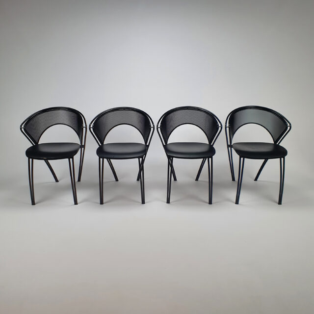 Set of 4 Postmodern Steel and Wood Dining Chairs, 1980s