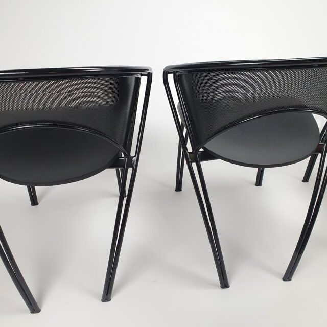 Set of 4 Postmodern Steel and Wood Dining Chairs, 1980s