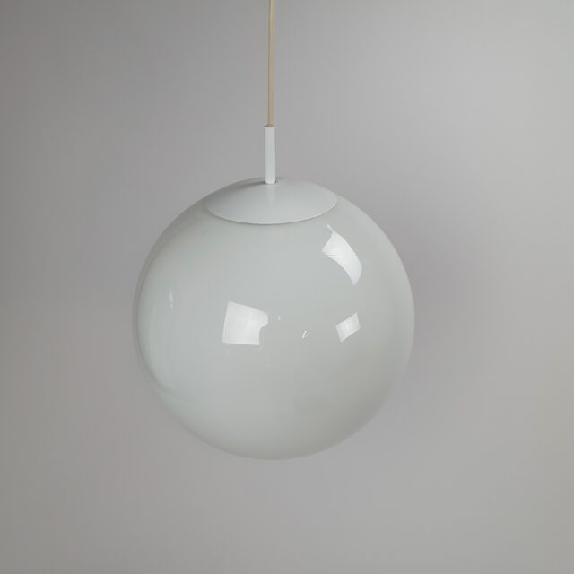 White Opaline Glass Boll Pendant, 1960s