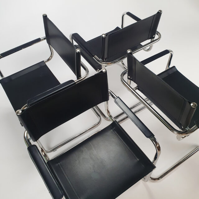 Bauhaus Cantilever Tubular and Leather Armchairs, 1970's