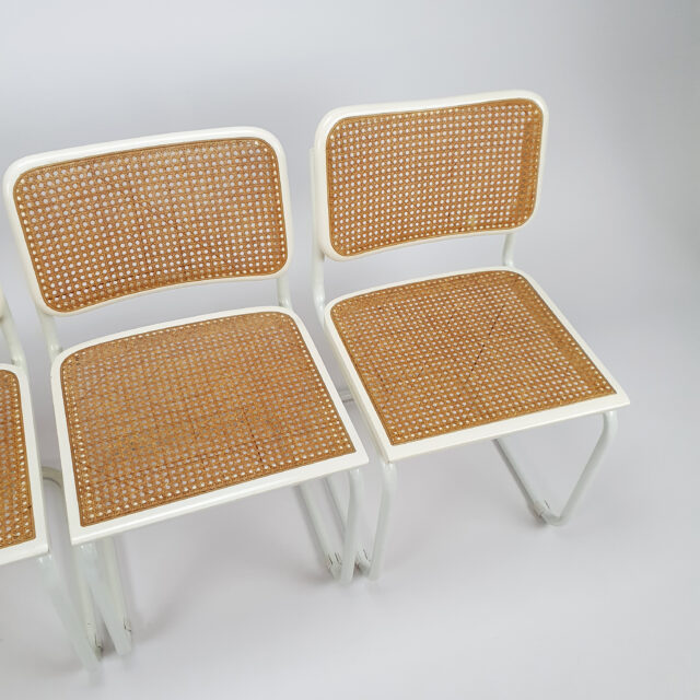 Set of 4 Tubular Frame and Cane Cantilever dining chairs, Italy, 1980s
