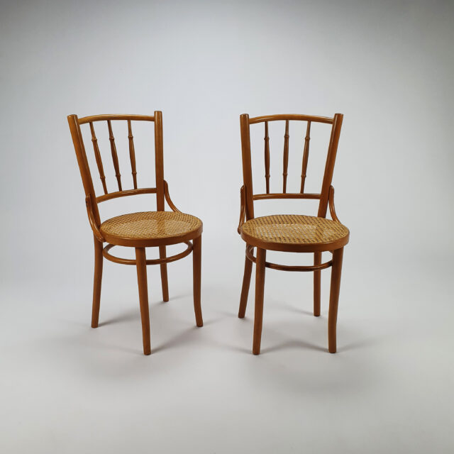 Set of 2 Romanian Cane and Birch Bentwood Chairs, 1960s