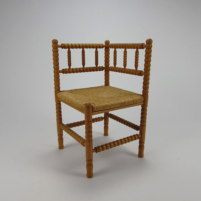 Sold Blond Oak And Wicker Corner Chair, 1950s