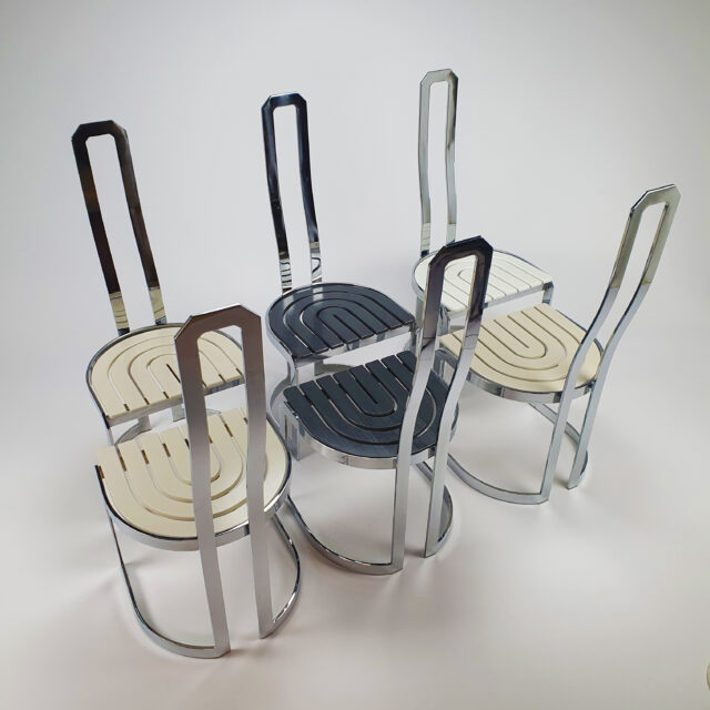 Set of 6 Postmodern Chrome Plated Dining Chairs, 1970s