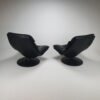 Set of 2 Postmodern Black Leather Swivel Lounge Chairs, 1980s