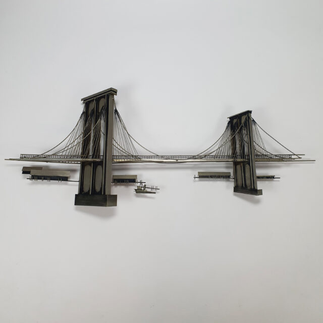 Large Metal Brooklyn Bridge Wall Sculpture by Curtis Jerre, signed 1976