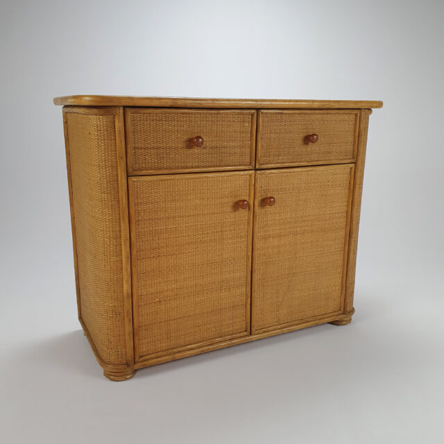 Hollywood Regency Bamboo and Straw Cabinet, 1960s