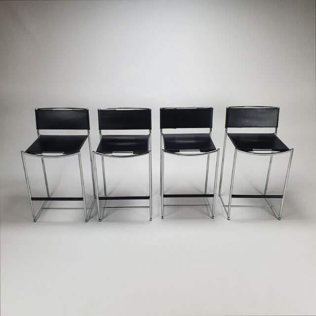 Set of 4 '164' Leather Barstools by Giandomenico Belotti for Alias, 1980s