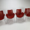 Set of 4 Red Leather and Aluminium Duna Chairs by Jorge Pensi for Cassina, 1990s