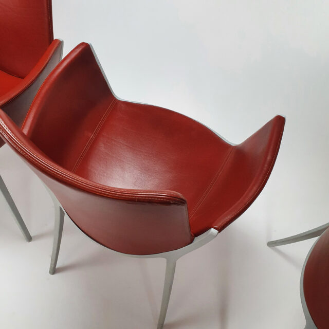 Set of 4 Red Leather and Aluminium Duna Chairs by Jorge Pensi for Cassina, 1990s