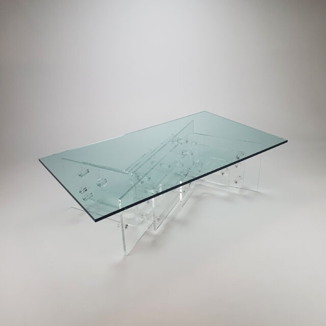 Custom Made Lucite and Glass Coffee Table by Hemcé Nice, France, 1970s