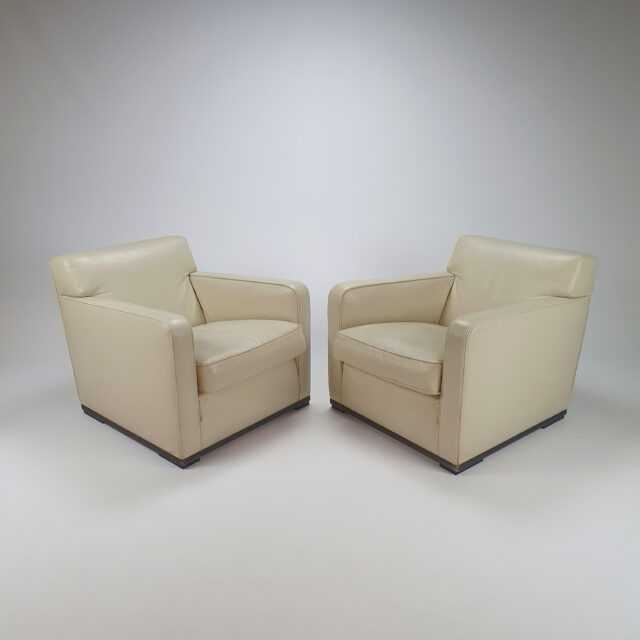 Set of 2 Creme Leather Armchairs by Antonio Citterio for B&B Italy, 1980s
