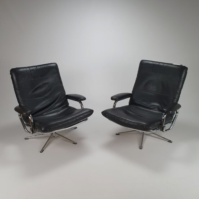 Set of 2 Vintage Leather and Chrome, 1970s