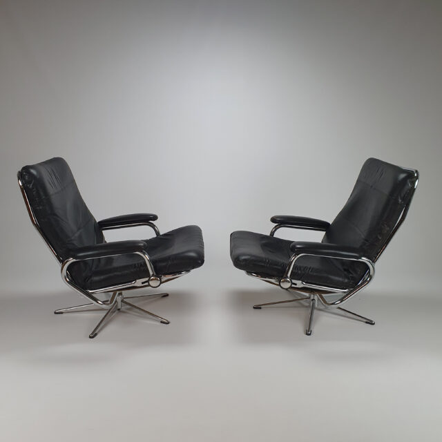 Set of 2 Vintage Leather and Chrome, 1970s