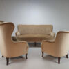 Set of 3 Mid Century Design Chairs and Sofa, Velours, 1950s