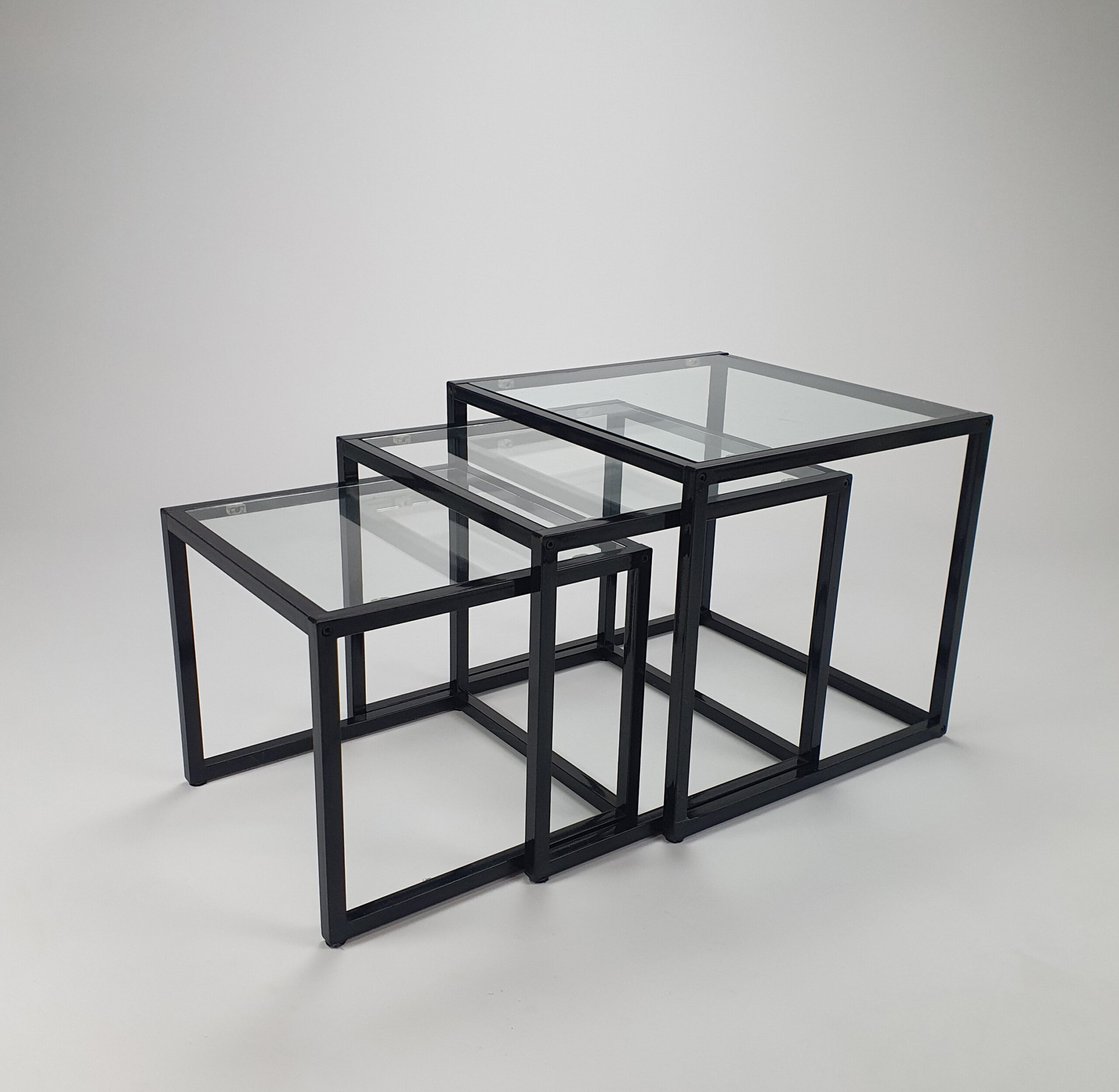 postmodern glass and steal nesting tables 1980s