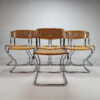 Set of 8 Tubular Frame and Cane Cantilever Zigzag Dining Chairs, Italy, 1970s