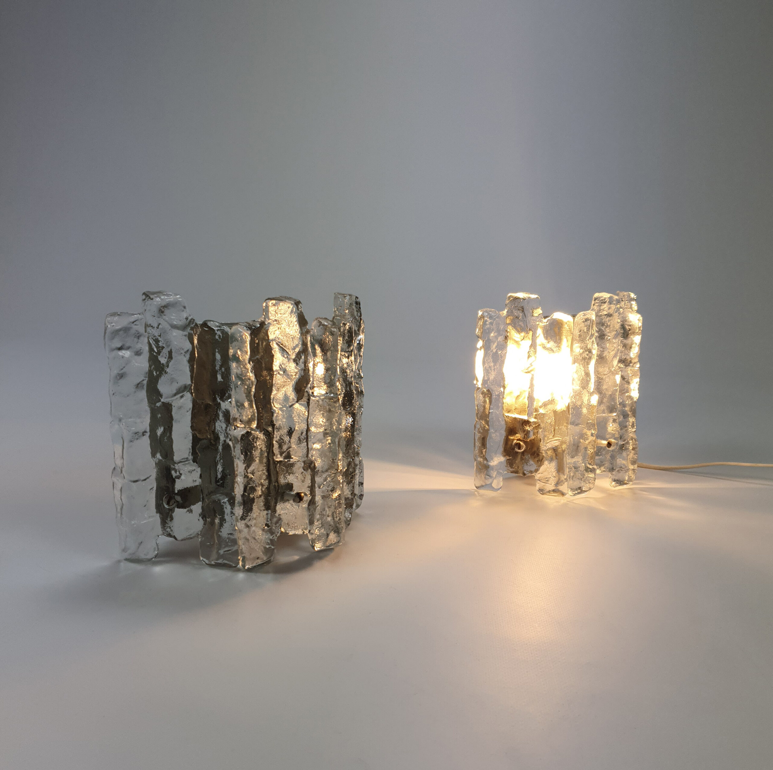 Wall Lamps in Frosted Ice Glass by J. T. Kalmar for Kalmar Franken KG, 1960s, Set of 2