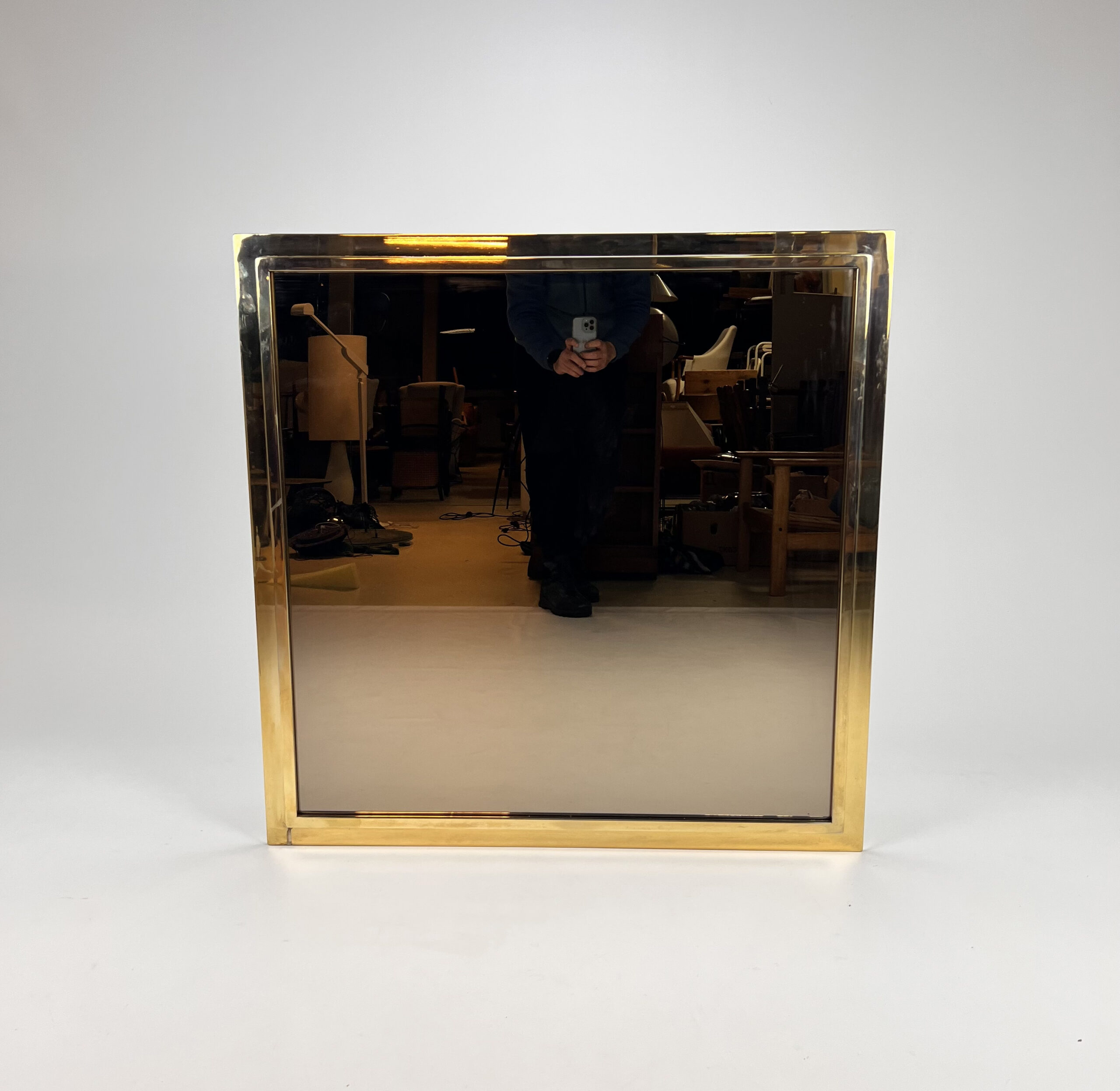 Hollywood Regency Smoked Glass Mirror by Belgo Chrome, 1970s