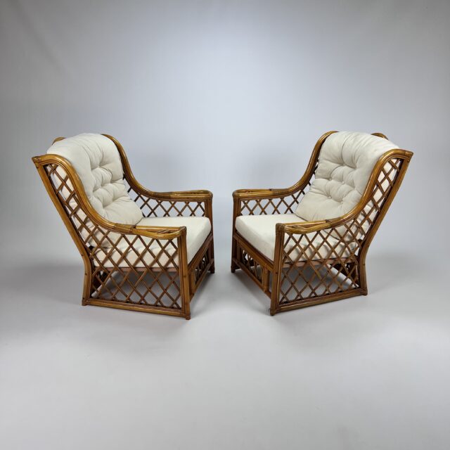 Set of Two Faux Bamboo Lounge Chairs, 1960s