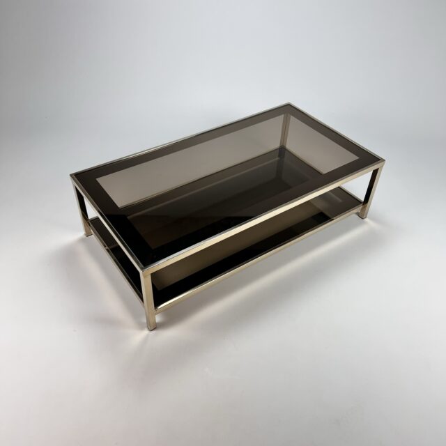 Gold Plated and Smoked Glass Belgo Chrom Coffee Table, 1970s