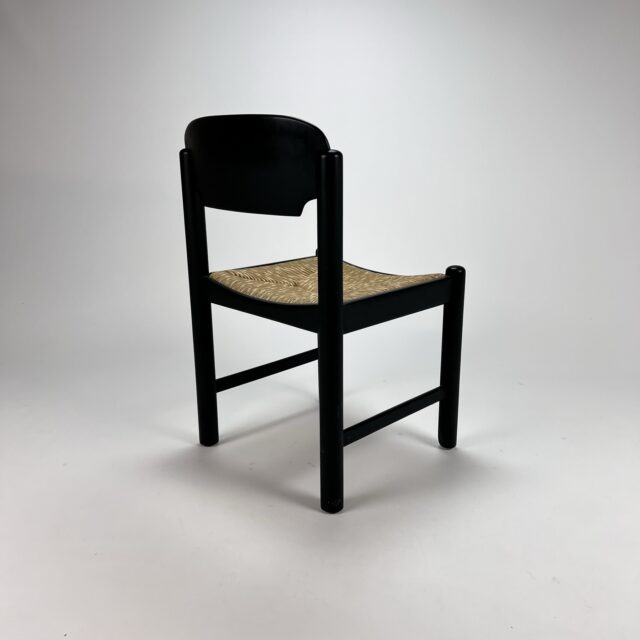 Mid Century Black Wood and Rush Dining, 1970s