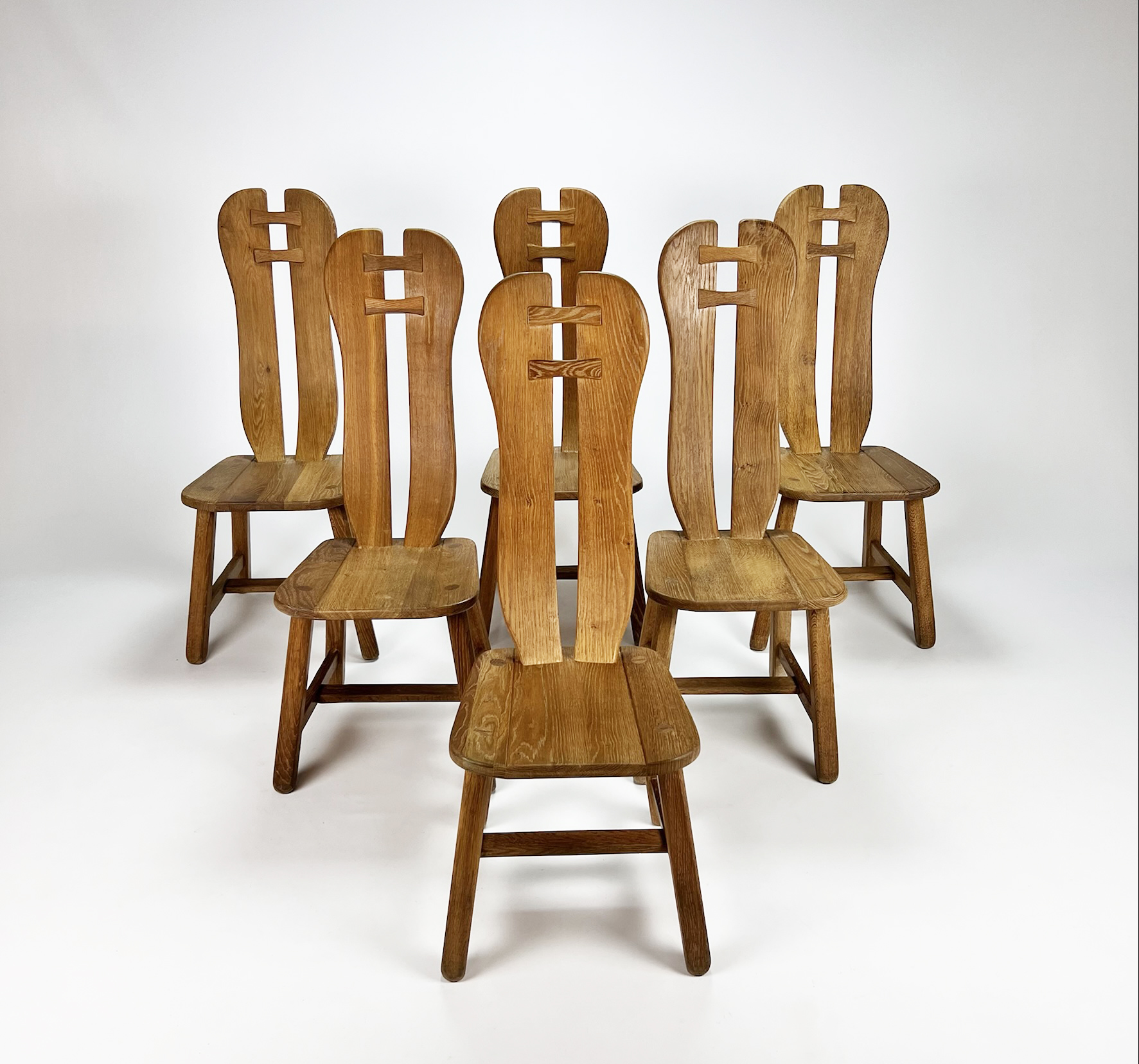 Set of 6 Oak Dining Chairs by De Puydt Belgium Design, 1970s