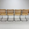 Set of 4 Tubular Frame and Cane Cantilever dining chairs, Italy, 1970s