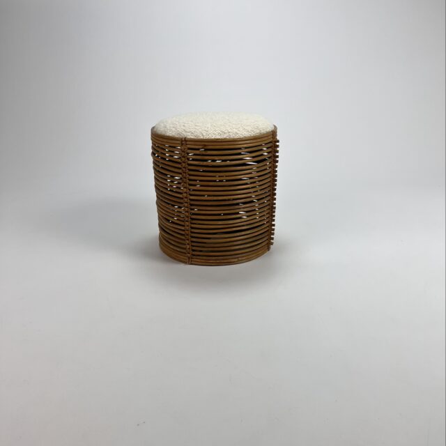 Mid Century Rattan and Boucle Stool, 1960s