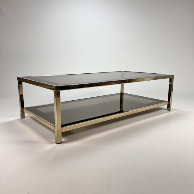 Gold Plated and Smoked Glass Belgo Chrom Coffee Table, 1970s