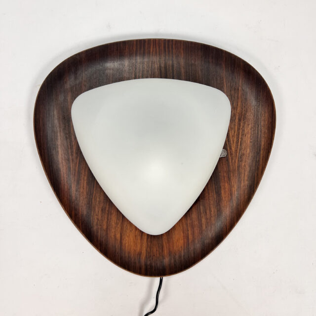 Triangular Wall Lamp, Wood and Opal Glass, Goffredo Reggiani, 1960s