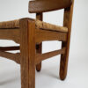 Mid-Century Brutalist Oak and Straw Dining Chairs, Set of 4