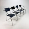 Set of 4 Postmodern Black and Blue and chrome tubular chairs, 1980s