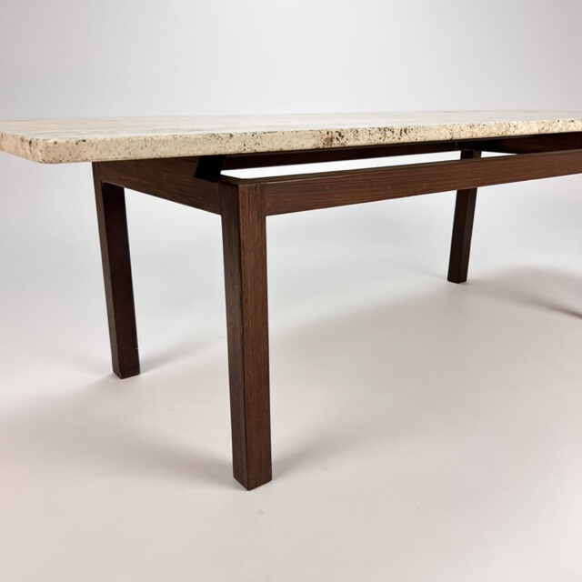 Mid Century Travertine and Wengé Coffee Table, 1960s