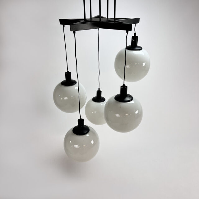 Very Large Mid Century Hanging lamp with 5 White Bols, 1970s