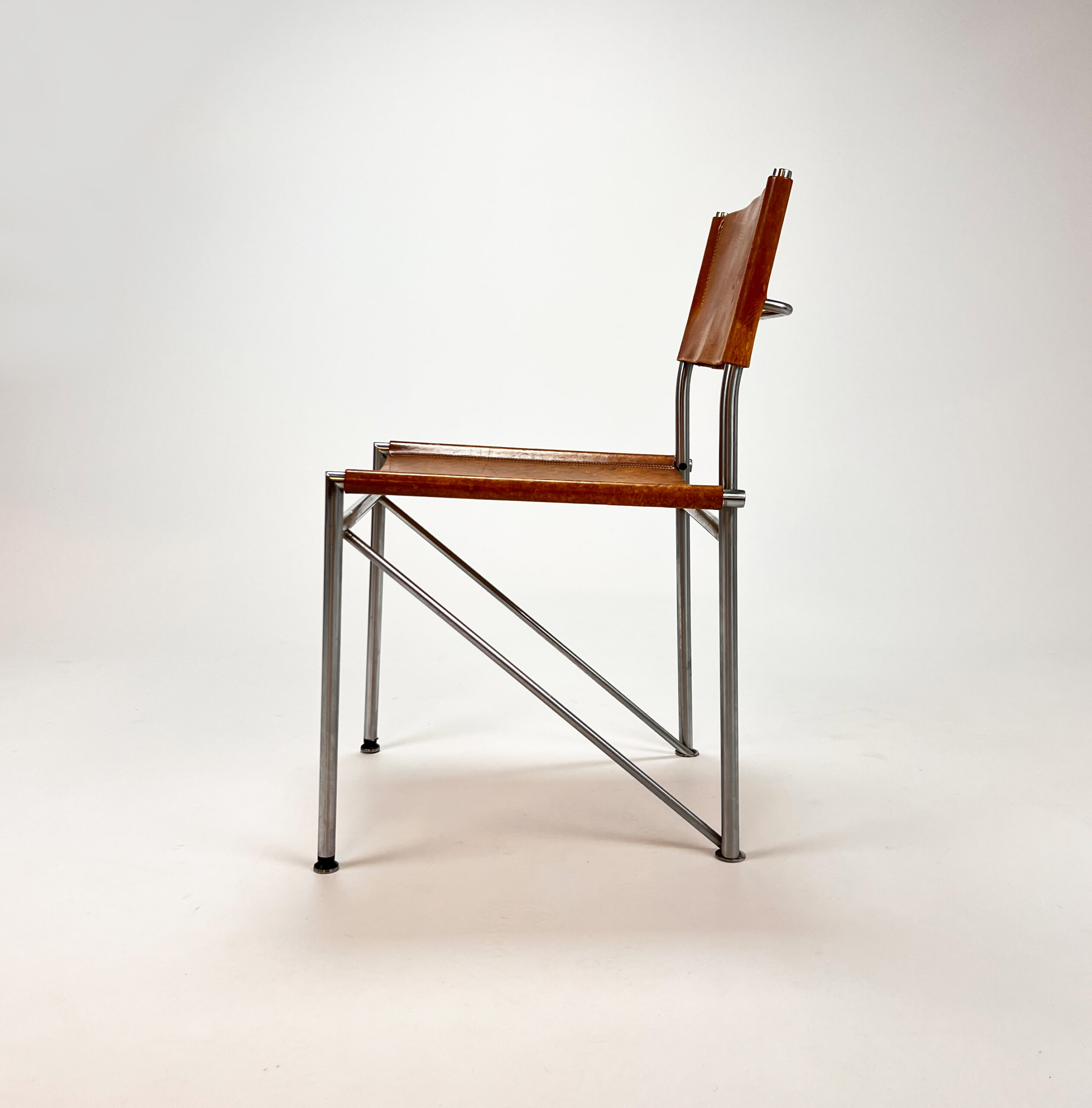 Bauhaus Style Tubular Steel and Cognac Leather Side Chair, 1960s