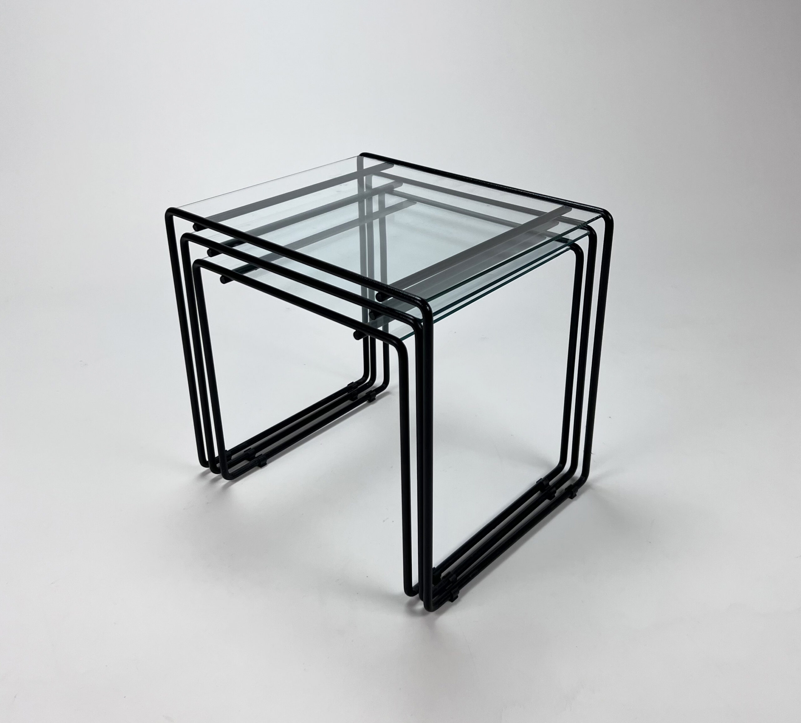 Postmodern Glass and Steal Nestingtables, 1980s