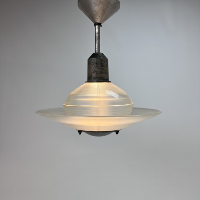 Art Deco Glass and Steel Ceiling Lamp, 1920s