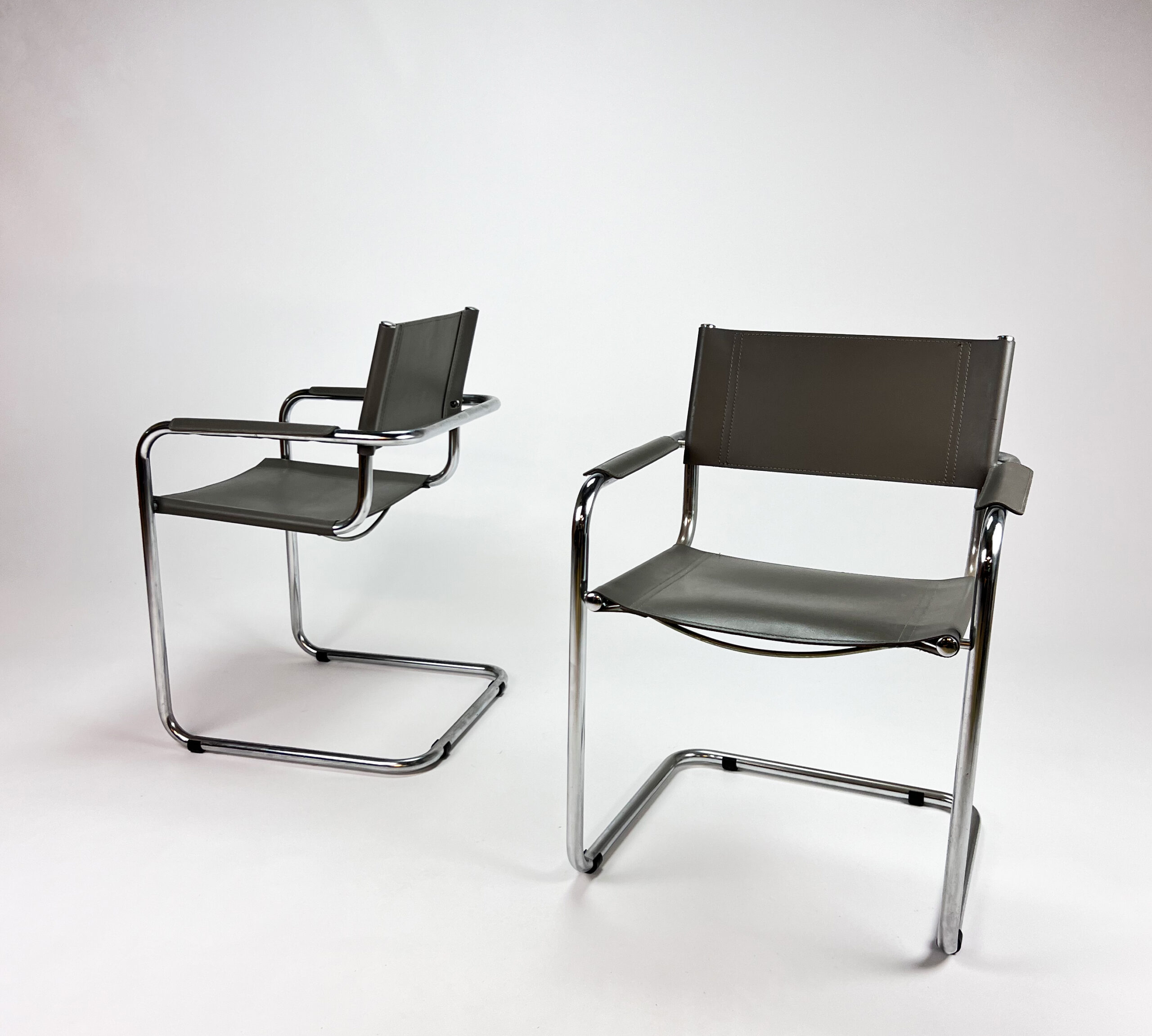 Bauhaus Cantilever Tubular and Leather Armchairs, 1970's